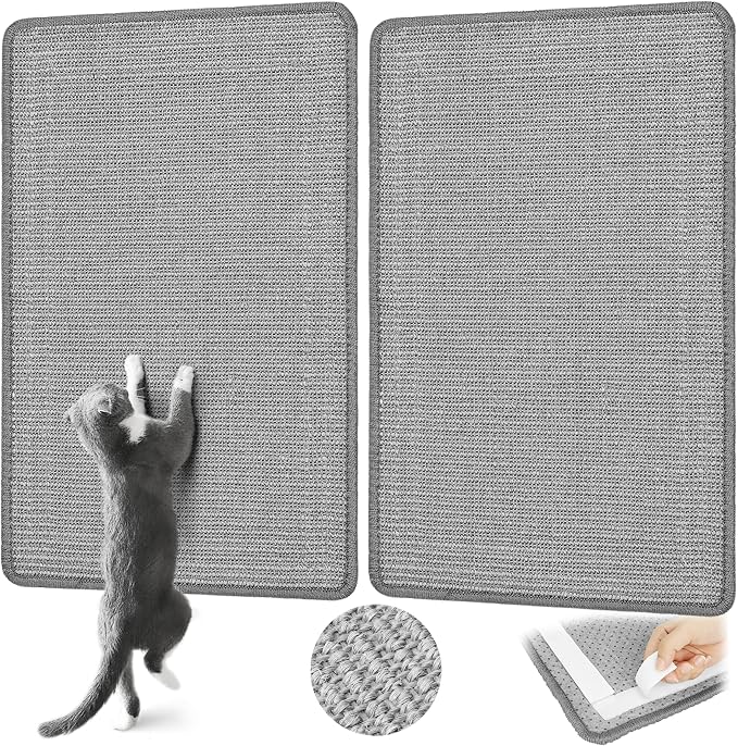 Graciadeco Gray Cat Scratching Mat Sisal, 2 Packs Sisal Fabric Large Cat Scratching Pad for Indoor Cats with Adhesive Hook Loop Tape, Wall Scratchers for Indoor Cats 23.6" x 15.7" by GraciadecoStorage