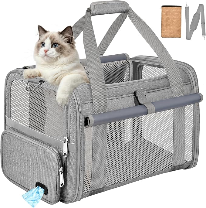Cat Carrier Airline Approved Privacy Portable Top Load Pet Travel Bag | Soft Sided Pet Carriers for Small Cats Dogs Puppy up to 16 Lbs,Collapsible,Zipper Lock,Luggage Sleeve,2 Storage,Washable by ZENTREON