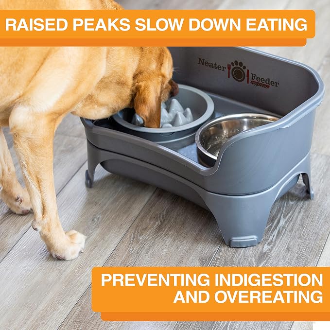 Neater Feeder Express Mess Proof Dog Bowls Elevated for Medium and Large Breed – Made in USA – No Spill Raised Slow Feeder Elevated Dog Bowl Stand, Slow Feed Food and Water Bowl Set, Grey - Image 4
