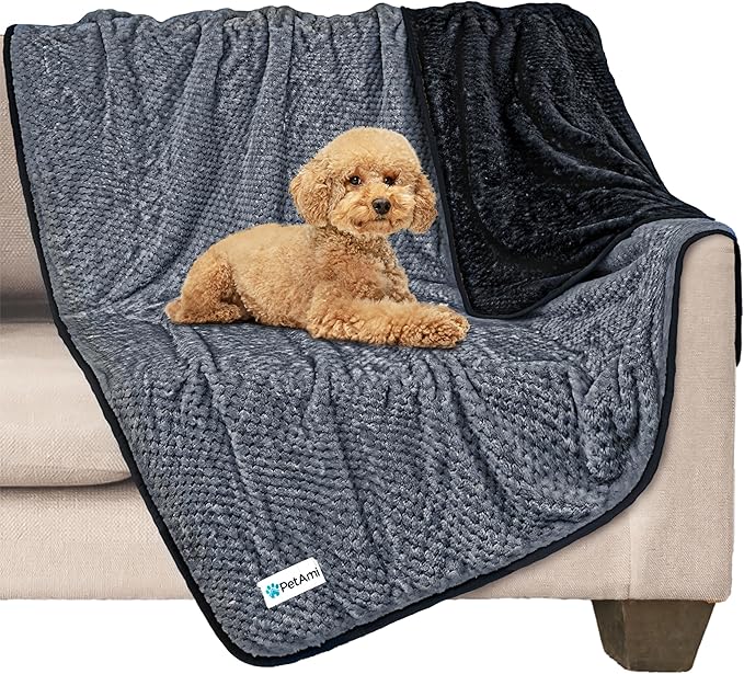 PetAmi Waterproof Dog Blanket, Leakproof Puppy Blanket, 40x60 Black Gray | For Medium Large Pets, Furniture Sofa Couch Cover Protector, Fleece Throw Indoor Cat Kitten, Reversible Washable Soft Plush by PetAmi