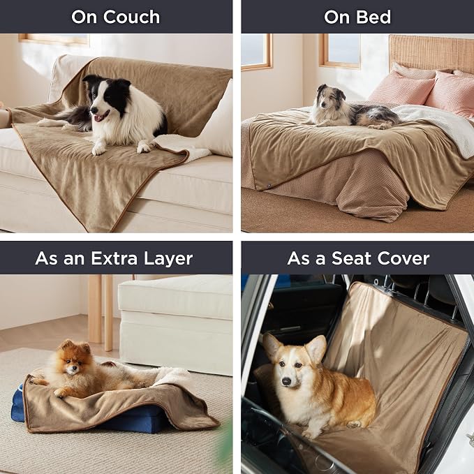 Bedsure Waterproof Dog Blankets for Large Dogs Sherpa Fleece Throw, 50X60 | Washable Soft Plush Pet Cat Blanket for Couch Cover, Reversible Cozy Calming Furniture Protector Warm for Senior Dogs,Camel - Image 5