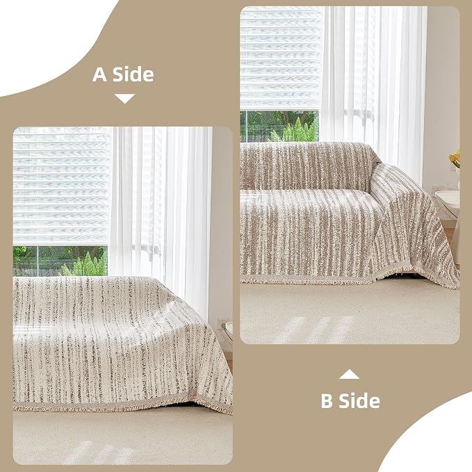 Couch Cover for Dogs Washable Sofa Cover, Sectional Couch Covers, Sofa Covers for 2 Cushion Couch, Non Slip Stripe Sofa Slipcovers Furniture Protector (Quicksand White 71x134) - Image 8