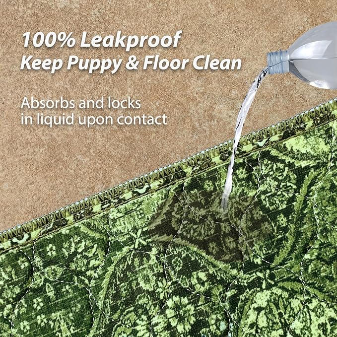 nunubaby Washable Pee Pads for Dogs, Stylish, Non-Slip and Leak-Proof Pee Pads. Reusable Potty Pads for Dogs for Crates and Floors.(Green/Multi,24" x48" ) - Image 3