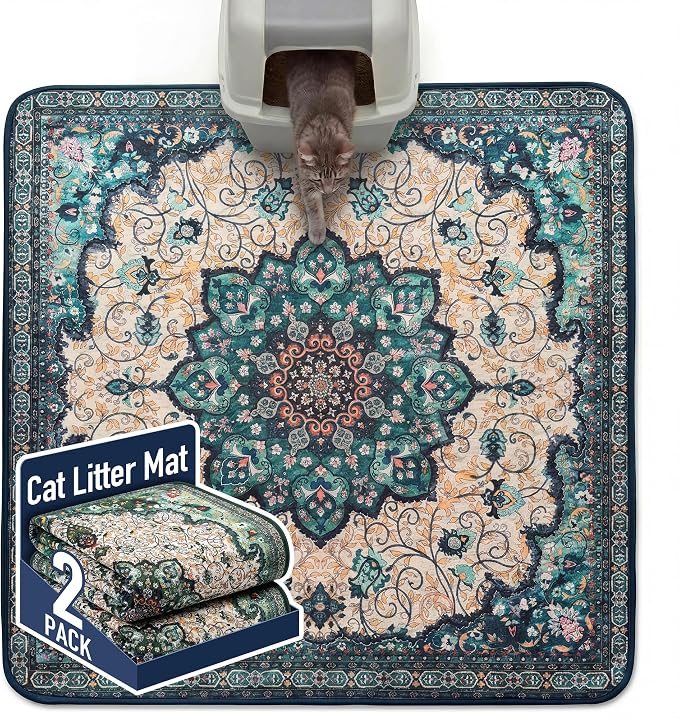 Hompet Cat Litter Mat 2 Pack, 54x54 Large Machine Washable Trapping Mats for Cats, Super Absorbent & Urine-Proof Cat Litter Box Mat for Floor, Waterproof & Non Slip Kitty Litter Rug by Hompet