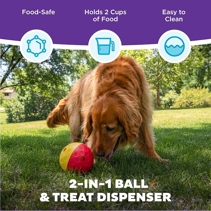 Outward Hound Nina Ottosson Treat Tumble Dog Toy Puzzle Ball, 5.8" | Level 1 Easy, Food-Dispensing Ball, Holds 1 Cup Kibble or Treats, No BPA, Interactive Enrichment, Dogs & Puppies - Image 2