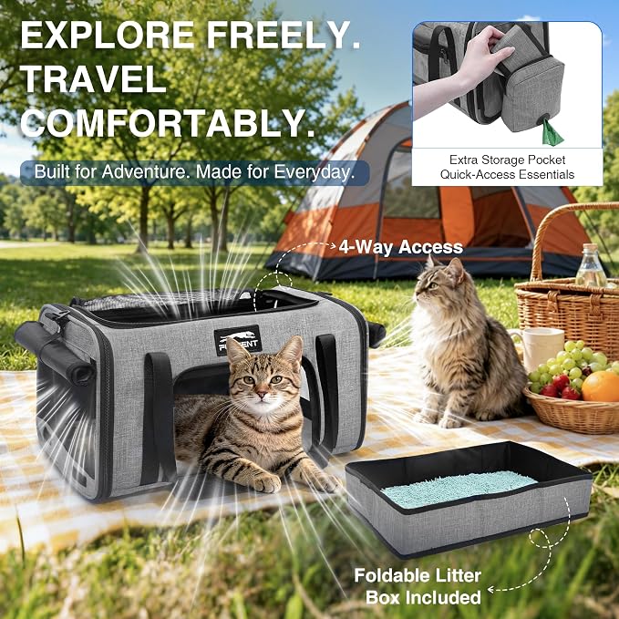 Pet Carrier for Small Dogs & Cats, Airline Approved, Lightweight, Foldable, Comfortable Travel Bag with Plush Cushion & Extra Storage (Grey) - Image 6