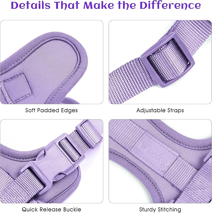 Wisedog Lightweight No Pull Dog Harness, Lilac, X-Small | Air Mesh, 3 Clips, Adjustable, No Choke Design, Ideal for Walking Training - Image 3