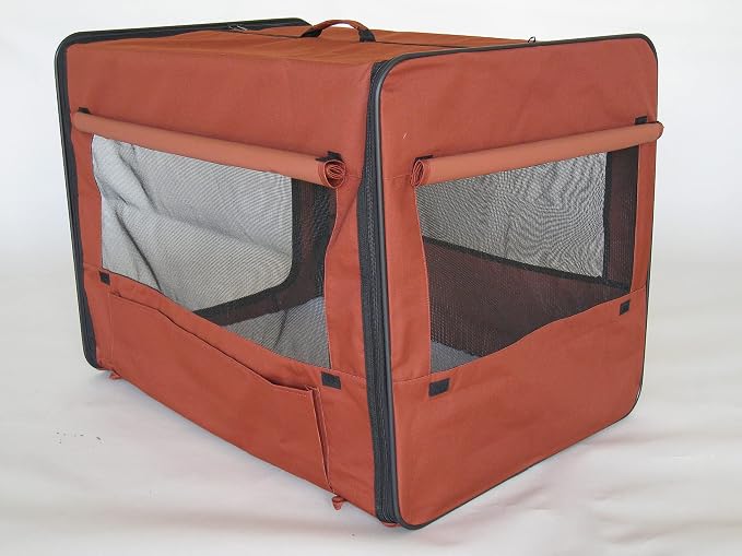 Go Pet Club 32" Soft Collapsible Dog Crate, Portable Pet Carrier, Thick Padded Pet Travel Crate for Indoor & Outdoor, Foldable Kennel Cage with Durable Mesh Windows, Brown - Image 4