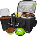 PetAmi Dog Travel Bag Organizer, Pet Supplies Tote Diaper Bag, Black Large | Pet Travel Kit with 2 Food Containers & 2 Collapsible Dog Bowls, Luggage Sleeve, Weekend Getaway Road Trip Camping Essentials by PetAmi