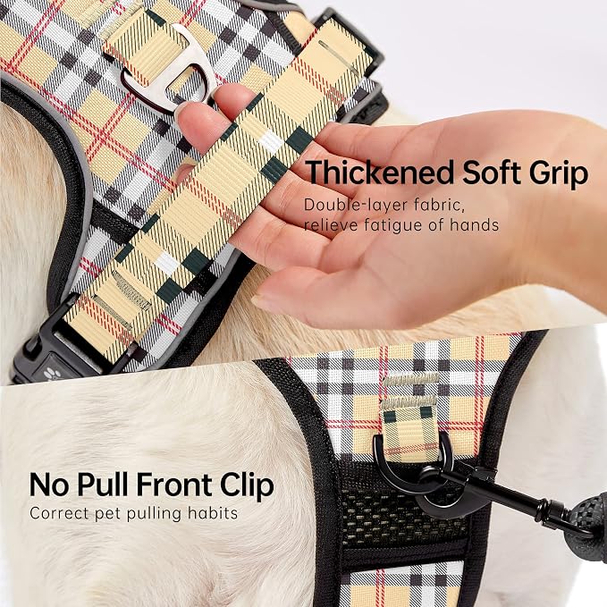 NESTROAD No Pull Dog Harness with Leash, Reflective No Choke Pet Vest Harness,Adjustable Soft Padded Dog Harness with Easy Control Handle for Small Dogs(Checkered Beige,Small) - Image 3