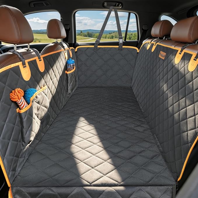 Dog Seat Cover for Back Seat, Waterproof Dog Hammock for Car & SUV，600D Oxford Scratch Resistant & Non-Slip, Seat Covers Protector with Zipper & Dog Seat Belt, Easy Install, Machine Washable by VivaSniff