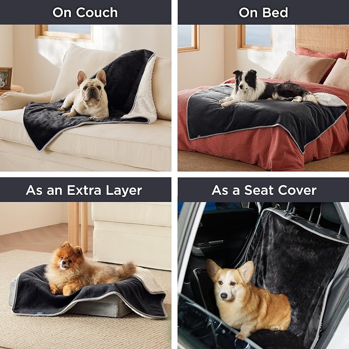 Bedsure Waterproof Blanket for Bed Soft Sherpa Fleece Throw,Queen 90x86 | Plush Cozy Calming Reversible Dog Blankets for Large Senior Dogs,Warm Bed Couch Cover,Pet Furniture Protector,Black - Image 6