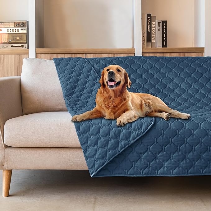 gogobunny 3X Stronger Waterproof Pet Blanket, Scratch Proof Furniture Protector for Dogs Cats, Reversible Cover 82x102 Inch, Dark Blue by gogobunny