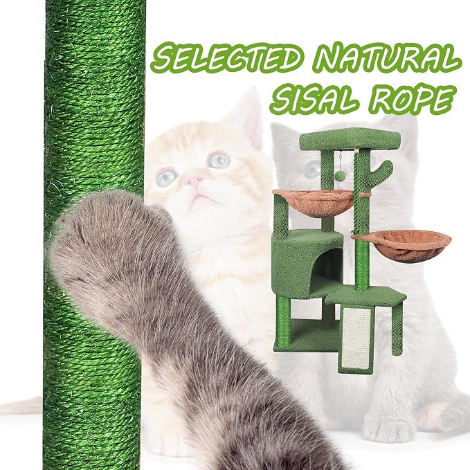 Wang Xin Three Layer Cat Tree with Cat Condo Scratch Pad and Two Hammocks,Green … - Image 7