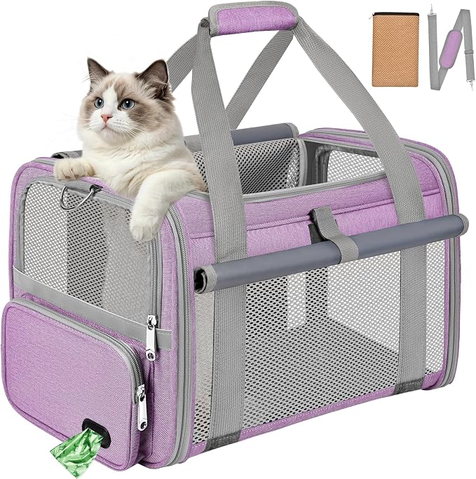 Cat Carrier Airline Approved Privacy Portable Top Load Pet Travel Bag | Soft Sided Pet Carriers for Small Cats Dogs Puppy up to 16 Lbs,Collapsible,Zipper Lock,Luggage Sleeve,2 Storage,Washable by ZENTREON