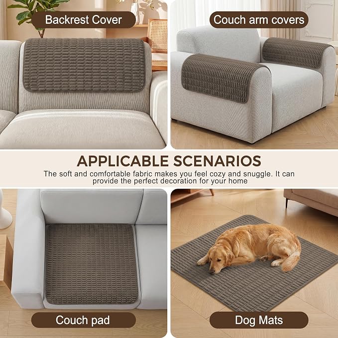 Foxdecor Couch Arm Covers for Sofa Arm Chair Covers Set of 2 | Sofa Arm Covers Cat Scratch Resistant Couch Protectors, Washable Armrest Cover Furniture Arm Covers, Chocolate 24x28 in - Image 4