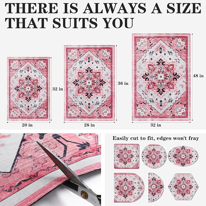 EXPAWLORER Cat Litter Mat, 20”x32” Small Non-Slip Urine Waterproof Litter Trapping Mat Easy to Clean Washable Litter Box Mat for Floor Soft on Kitty Paws, Indoor Food Mats Rug Pads for Bathroom Pink - Image 2