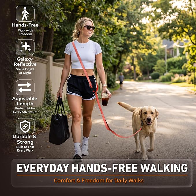 Hands Free Dog Leash,Galaxy Reflective,Crossbody Dog Leash,Orange | Galaxy Reflective • High Visibility • Emergency Control Handle • Heavy-Duty Hardware - Image 2