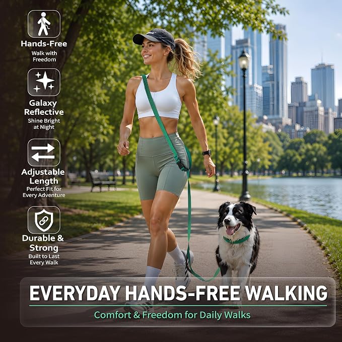 Hands Free Dog Leash,Galaxy Reflective, Crossbody Dog Leash, Green | Galaxy Reflective • Outdoor Ready • Emergency Control Handle • Multi-Way Wear - Image 2