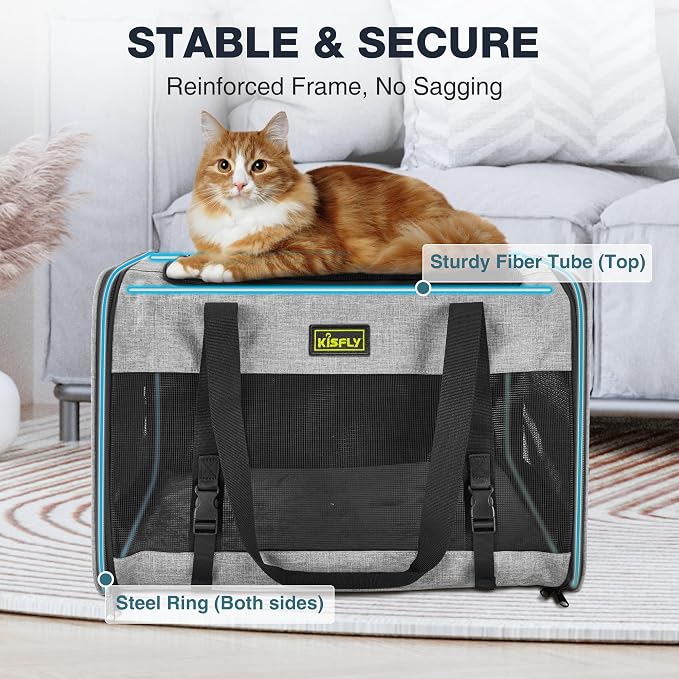 Pet Carrier 20"x13"x13", Foldable Soft Travel Bag for Cats & Dogs | Portable carrier with anti-scratch mesh and sturdy support. Fits two cats, small dogs and pets up to 25 lbs for travel. - Image 4