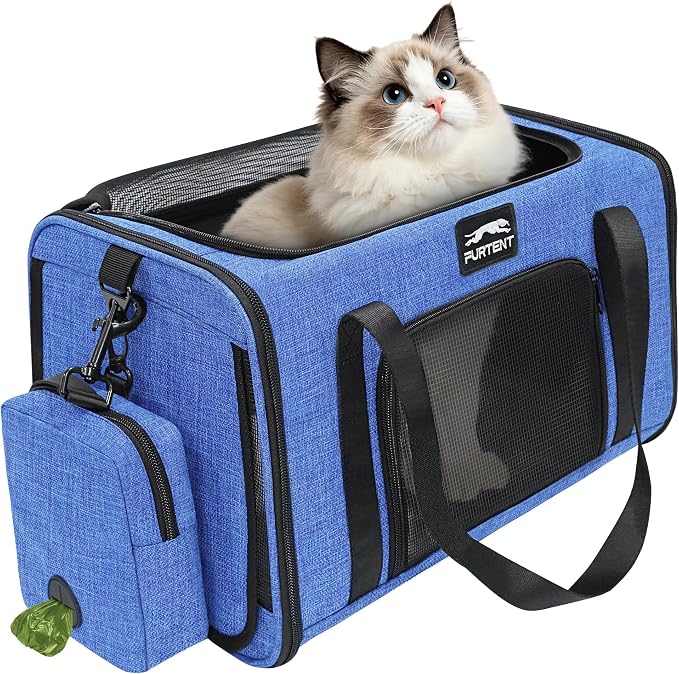 Pet Carrier for Small Dogs & Cats, Airline Approved, Lightweight, Foldable, Comfortable Travel Bag with Plush Cushion & Extra Storage (Blue) by FURTENT