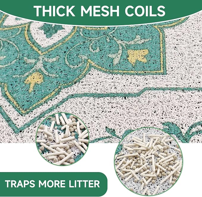 Cat Litter Mat, 35" x 23" Litter Box mat, Traps 100% Litter, Non-Slip Kitty Litter Trapping mats, Large Cute Litter mat, Easy Clean for Scatter Control, Bohe cat Food mat, Urine Waterproof - Image 2