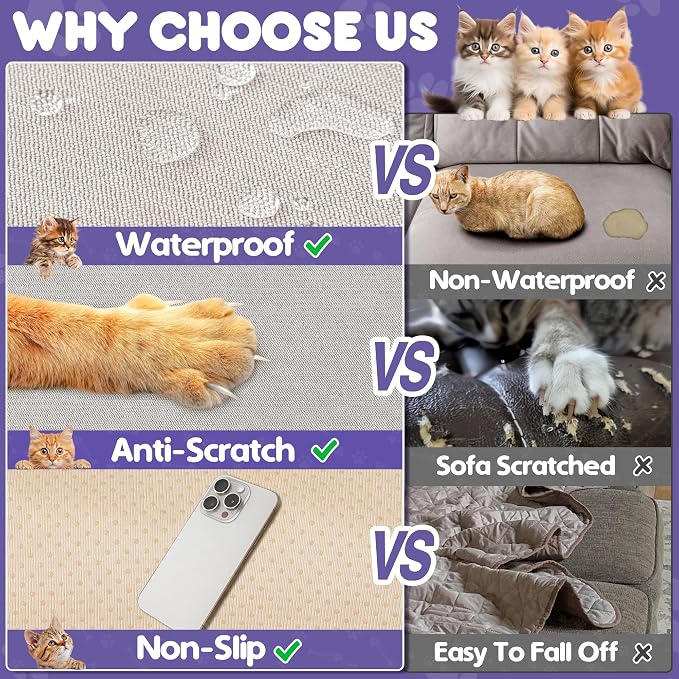 Loiion Cat Scratch Proof Furniture Protector Waterproof Sofa Cover 134"x71" | Pet-Friendly Couch Protector, Anti-Scratch & Anti-Slip Sofa Cover For Cats Dogs Kids, Machine Washable - Image 5