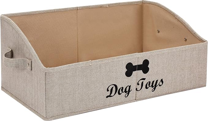 Morezi Linen-cotton blend dog toy basket and dog toy box, dog toy basket storage - Perfect for organizing pet toys, blankets, leashes, chew toys - Khaki Stripe - Dog by Morezi