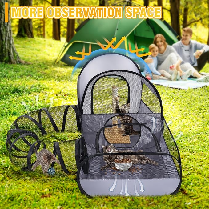Tailtastic Indoor/Outdoor Cat Playpen with Surround Tunnel 2 Zones Grey | escape-proof enclosed enslosure,lightweight foldable for travel, ideal for indoor cats, multi-cat homes & birthing - Image 2