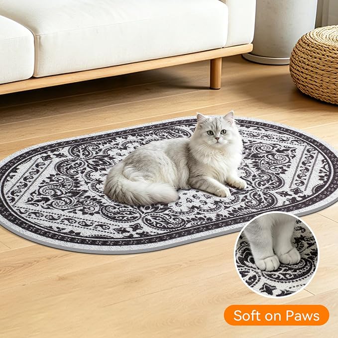Cat Litter Mat, 24"x15" High Density PVC Litter Rug Trapping Mat, Non-Slip, Waterproof & Urine-Proof Kitty Litters Catcher Mats, Keep Floor Clean, Soft on Kitten Paws, Cat Essentials Black - Image 5