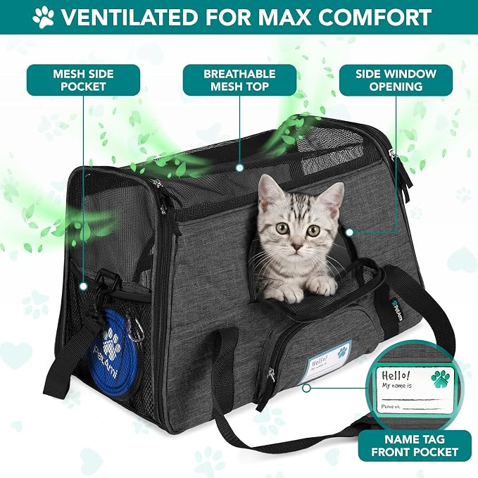 PetAmi Airline Approved Pet Carrier Cats Small Dogs, Small Heather Charcoal | Soft Sided TSA Travel Bag, Sherpa Bed, Breathable Mesh Ventilation, Collapsible Bowl, Fits Under Seat, Up to 18 lbs - Image 3