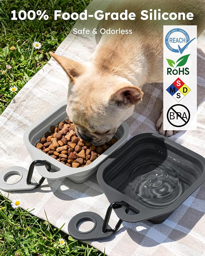 Pecute 2 Pack Foldable Travel Dog Bowls, Portable Silicone, Grey/Dark Grey | Food-Grade Silicone, BPA Free, with Carabiner Clip for Hiking, Durable & High Quality, Dishwasher Safe, 15oz Per Bowl - Image 5