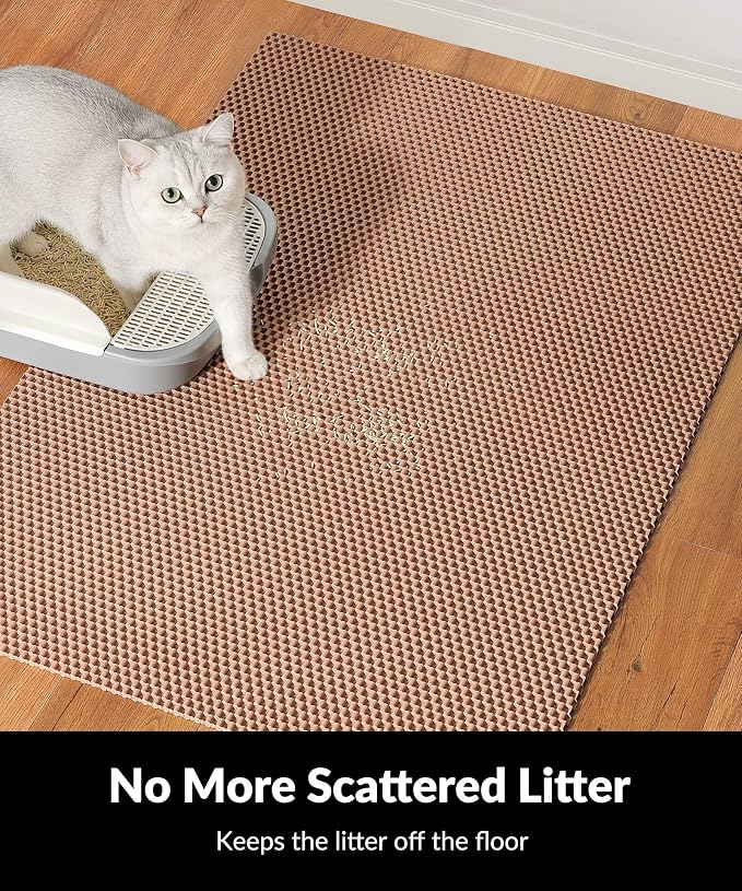 Cooyes Cat Litter Mat - Cut to Fit Any Place, 40"x28" Large Litter Trapping Mat for Litter Box, Easy to Clean, Waterproof & Non-Slip Kitty Pad, Scatter Control to Protect the Floor (Khaki) - Image 3