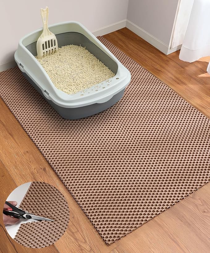Cooyes Cat Litter Mat - Cut to Fit Any Place, 35"x23" Large Litter Trapping Mat for Litter Box, Easy to Clean, Waterproof & Non-Slip Kitty Pad, Scatter Control to Protect the Floor (Khaki) by Cooyes