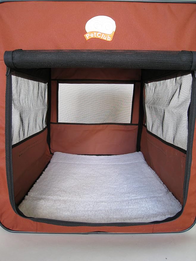 Go Pet Club 32" Soft Collapsible Dog Crate, Portable Pet Carrier, Thick Padded Pet Travel Crate for Indoor & Outdoor, Foldable Kennel Cage with Durable Mesh Windows, Brown - Image 2