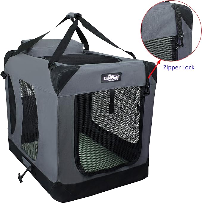 EliteField 3-Door Soft Dog Crate with Bed & Carrying Bag (2-Year Warranty) | 3 Mesh Doors, Steel Frame, Removable & Washable Crate Cover and Bed Cover, Storage Pockets, Indoor/Outdoor, Foldable - Image 5