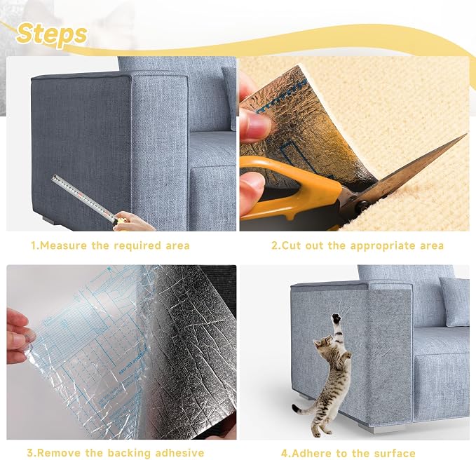 Cat Scratch Furniture Protector, 78.7''x15.8'' Trimmable DIY Self-Adhesive, Durable Corner Scratcher Couch Protectors from Cat Claws for Sofa, Tree Shelves & Scratching Posts (Light Gray) - Image 8