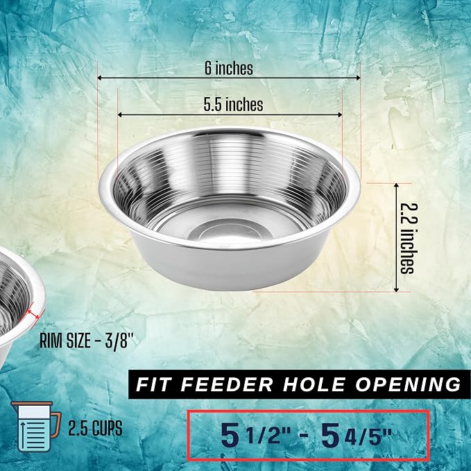 HB 2.5 Cups Stainless Steel Dog and Cat Bowls Small - 6.2" Diameter | fits Raised Pet Feeders with Opening 5.4"- 5.8" (2-Pack) - Image 2
