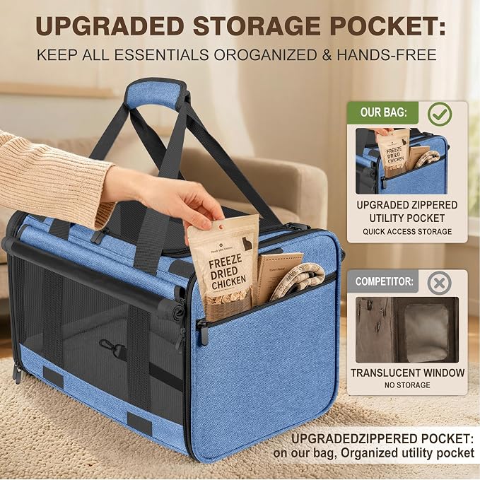 Soft Sided Cat Carrier for Anxious Pets with Privacy Roller Blinds | TSA Airline Approved Dog Carrier for Small Medium Cats Dogs up to 18 lbs, Foldable Pet Travel Bag with Side Storage Pocket - Image 6