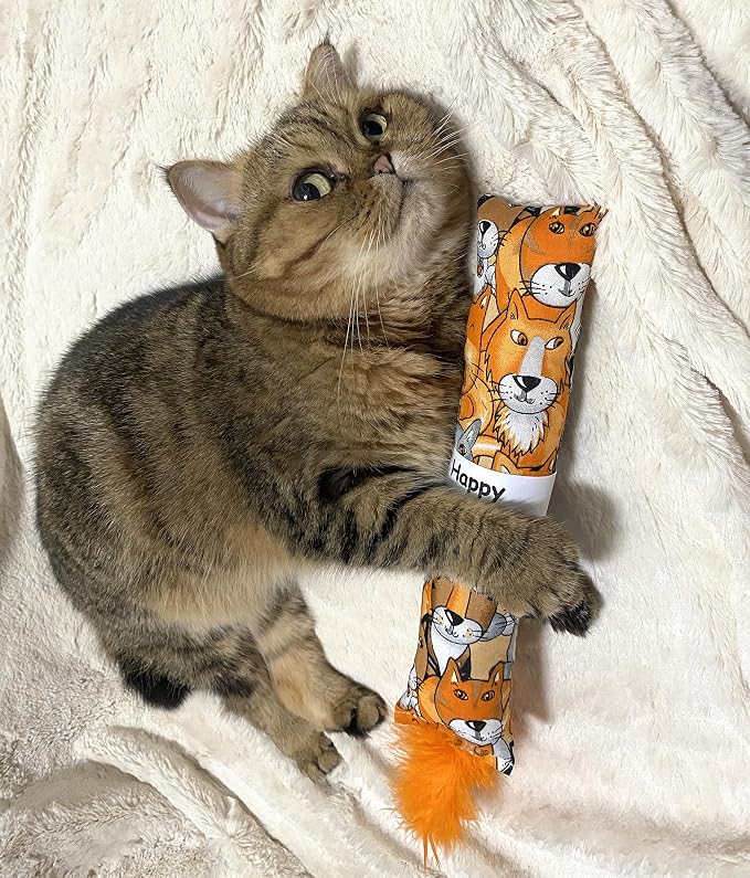 Jumpaws 2 Pack Natural Interactive Catnip Cat Kicker with Feathers, Bite Resistant Chew Toy, Crinkle Kicker, Accessories for Indoor Cat - Image 6