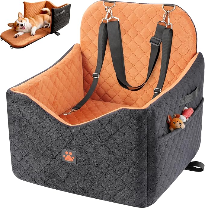 Dog Car Seat for Small/Medium Dogs Up to 35lbs, Puppy Car Seat with Thick Cushion, Detachable Washable Dog Carseat with Storage Pockets, 2 Safety Belts (Brown) by Unknown