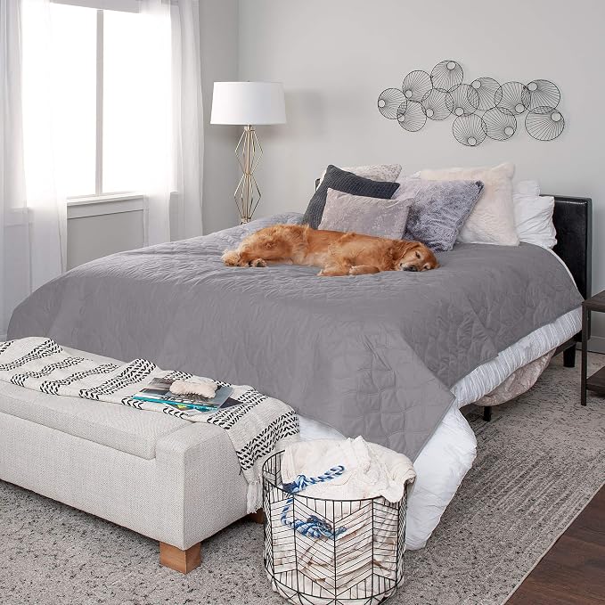 Furhaven Waterproof & Non-Slip Queen Size Mattress Cover Protector for Dogs & Cats, Washable, For Beds, Couches, & Car Seats - Quilted Twill Blanket Mattress Cover - Gray, Large/Queen Size - Image 3