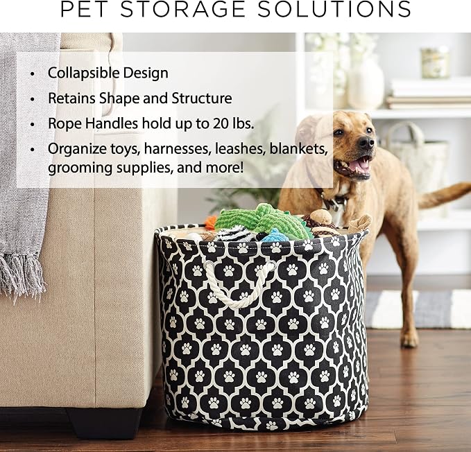 Bone Dry Pet Storage Collection Lattice Paw Print, Small Round, White/Gray - Image 7