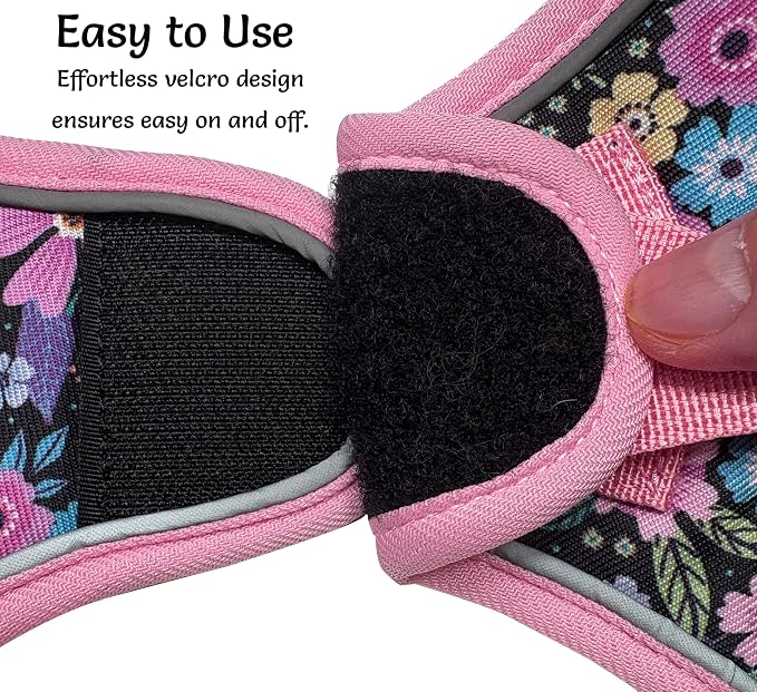 Mihqy Step in Dog Harness and Leash Set, Breathable Mesh, Pink Floral,XXS | Reflective, Adjustable No Pull Harnesses for Small Dogs Puppy and Cats, Lightweight Vest Harnesses, Fashion Floral Design - Image 5