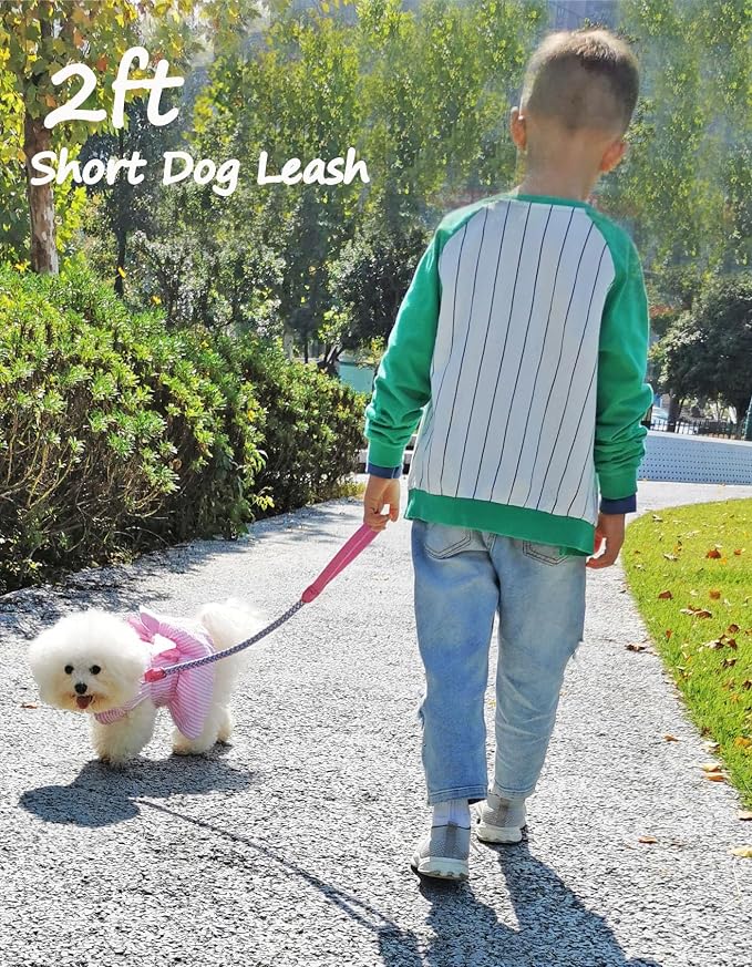 Reflective Dog Leash 2/3/4/6/10ft Braided 1/2" Strong Nylon Rope | 2FT Pink Dog Leash for Large Medium Small Dogs Walking Training Leads - Image 6