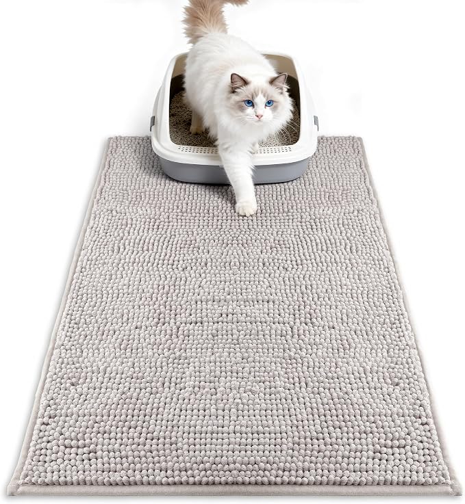 Pieviev Soft Chenille Cat Litter Box Mat, Ultra Absorbent, 28'' x 22'' | Long Plush Chenille Traps Cat Deeply, Waterproof Tpr Anti-Slip Backing, Absorbs Moisture, Machine Washable Cat Mat by Pieviev