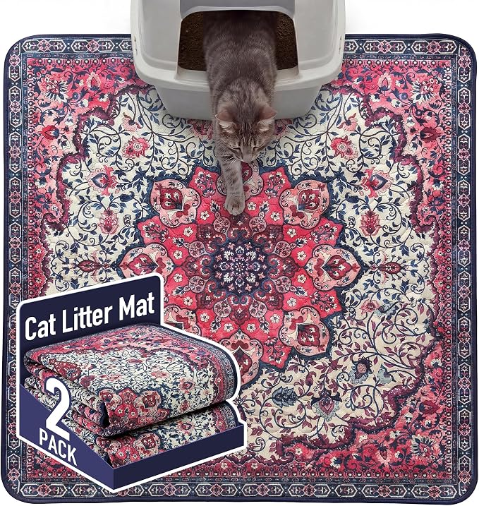 Hompet Cat Litter Mat 2 Pack, 36x36 Large Machine Washable Trapping Mats for Cats, Super Absorbent & Urine-Proof Cat Litter Box Mat for Floor, Waterproof & Non Slip Kitty Litter Rug by Hompet