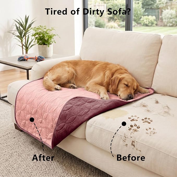 Waterproof Couch Cover for Dogs - Washable Pets Furniture Protector | TPU Leak-Proof Liner, Lightweight & Reversible, Fits Chair, Sofa, Bed, 30" x 30" , Burgundy/Pink - Image 2