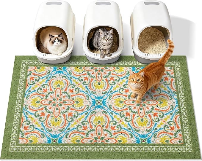 Cat Litter Mat,40"x30" High-Density PVC Cat Litters Trapping Mat, Waterproof & Non-Slip Backing, Litter Box Catcher, Soft on Kitty Paws, Easy Washable Pet Supplies Bean-Green by Yigerlee
