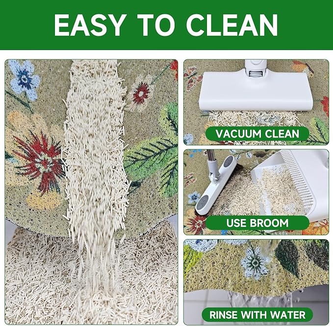 Cat Litter Mat,35"x23" Large Cute Litter Box Mat,Traps 100% Litter | Easy Clean for Scatter Control, Soft on Kitty Paws, Bohe cat food mat,Waterproof Urine Protection, Non-Slip, decor litter mat - Image 6